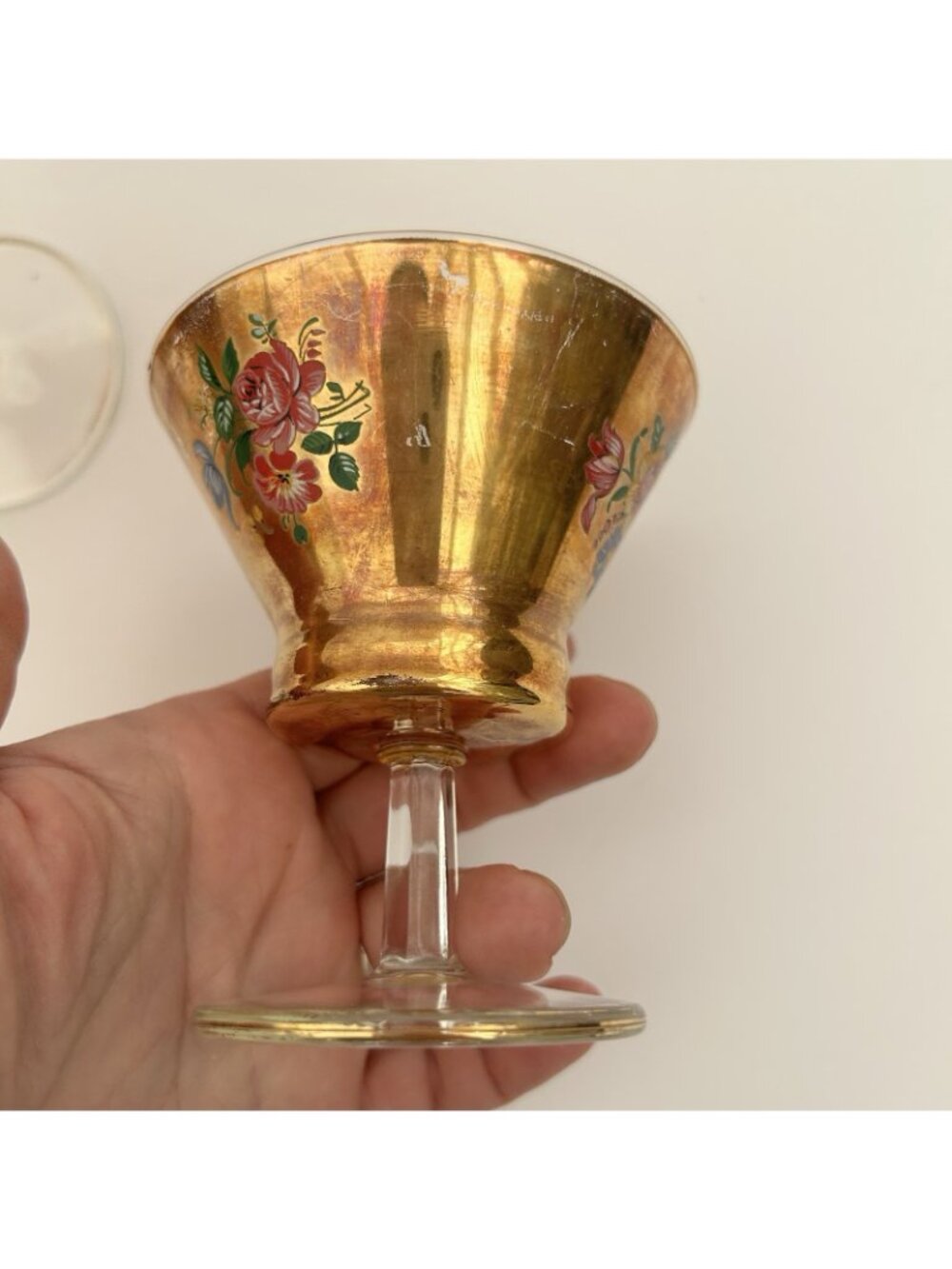 Vintage Set of 3 Gold-Painted Cocktail Glasses Hand-Painted Floral Cottage MCM - Picture 16 of 16